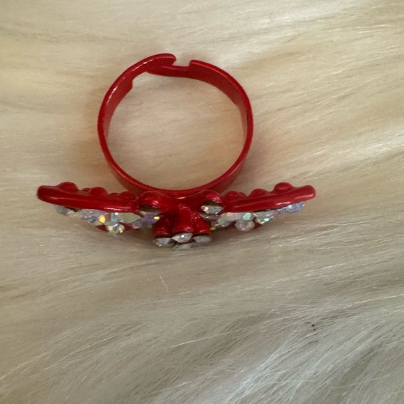 Butterfly Red Ring with Rhinestones Adjustable One Size - Picture 6 of 7